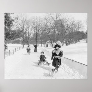 Winter in Central Park, 1900. Oude foto Poster