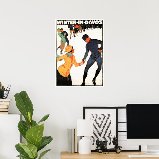 WINTER IN DAVOS Swiss Ice Skating  Ski Poster (Thuiskantoor)