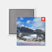 Winter in de bergen van Zwitserland Magneet (Voorkant / Achterkant)