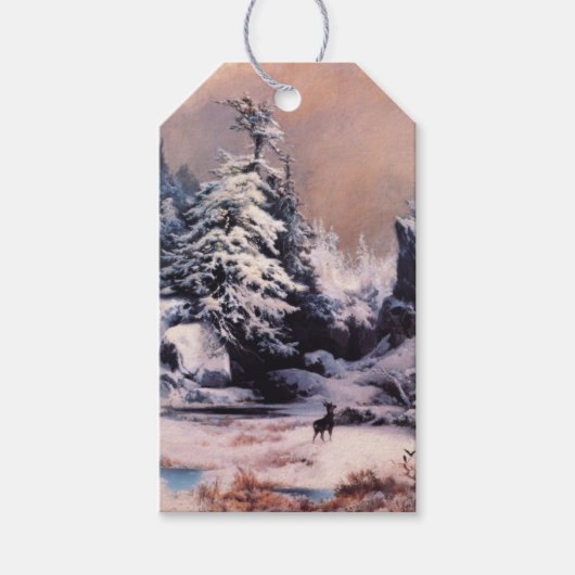 Winter in de Rocky Mountains (door Thomas Moran) Cadeaulabel (Voorkant)