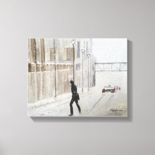 WINTER IN DE STAD WATERVERF CANVAS AFDRUK