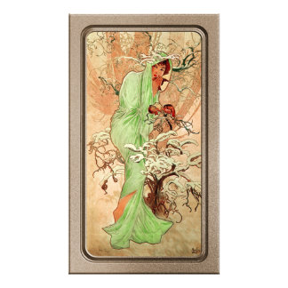 Winter in een groene cape door Alphonse Mucha Foto Afdruk