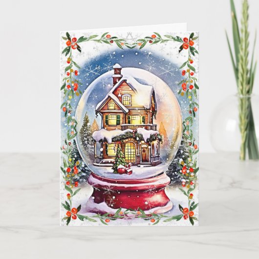 Winter in een Wereldbol: Vrolijk kerstfeest Kaart (Voorkant)