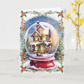 Winter in een Wereldbol: Vrolijk kerstfeest Kaart (Gele Bloem)