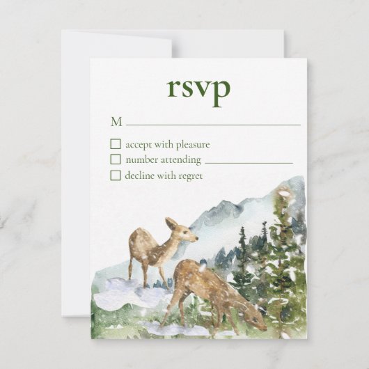 Winter in Evergreen Forest RSVP Card Aankondiging (Achterkant)