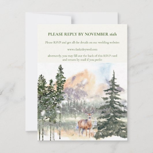 Winter in Evergreen Forest RSVP-kaart Aankondiging (Voorkant)