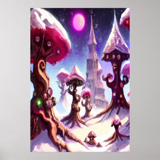 Winter in het champignonwoud | AI Art Poster (Voorkant)