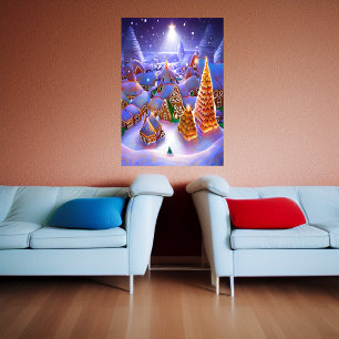 Winter in het dorp Gingerbrood   AI Art Poster