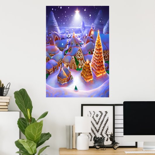 Winter in het dorp Gingerbrood | AI Art Poster (Thuiskantoor)