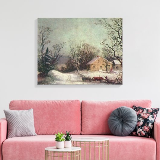 Winter in het land, Currier & Ives canvas print (Insitu (Woonkamer))