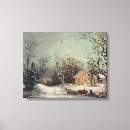 Winter in het land, Currier & Ives canvas print (Voorkant)