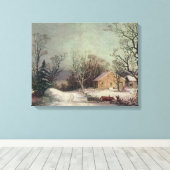 Winter in het land, Currier & Ives canvas print (Insitu (Houten vloer))