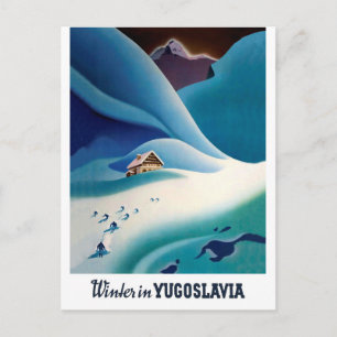 Winter in Joegoslavië, briefkaart van het vintage-