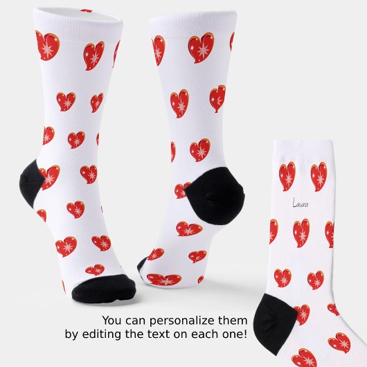 Winter in Love - Red Hearts - Bewerkbare tekst Sokken
