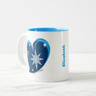 winter in love-Signature-Blauw-Aanpasbare tekst Tweekleurige Koffiemok