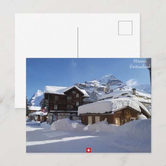 Winter in Mürren, Briefkaart Zwitserland (Voorkant / Achterkant)