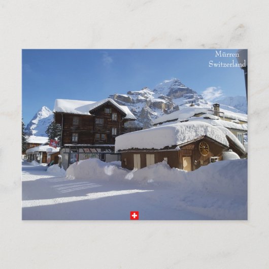 Winter in Mürren, Briefkaart Zwitserland (Voorkant)
