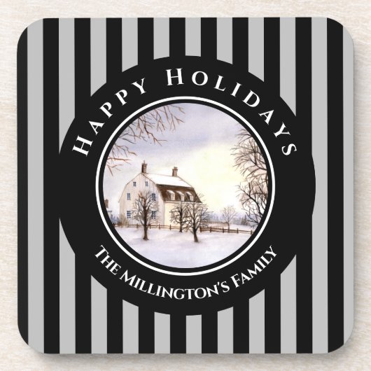 Winter in New England Kerstmis zwarte cirkel Bier Onderzetter (Voorkant)