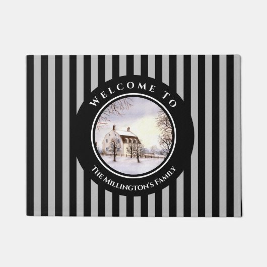 Winter in New England Kerstmis zwarte cirkel Deurmat (Voorkant)