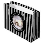 Winter in New England Kerstmis zwarte cirkel Groot Cadeauzakje (Achterkant Gekanteld)