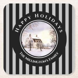 Winter in New England Kerstmis zwarte cirkel Kartonnen Onderzetters