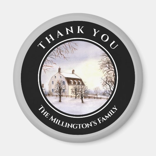 Winter in New England Kerstmis zwarte cirkel Magneet (Voorkant)