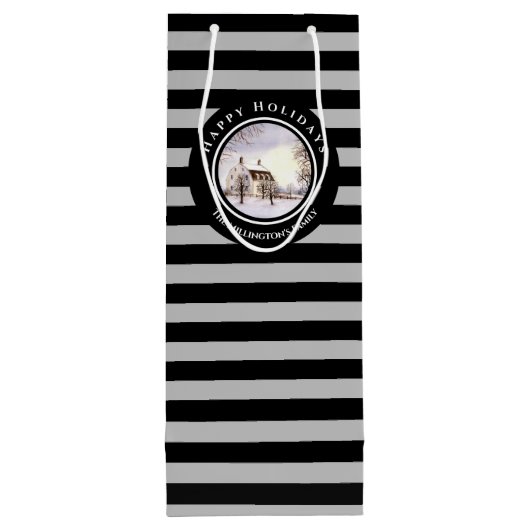 Winter in New England Kerstmis zwarte cirkel Wijn Cadeautas (Achterkant)