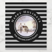 Winter in New England Kerstmis zwarte cirkel Wijn Etiket (Enkel label)