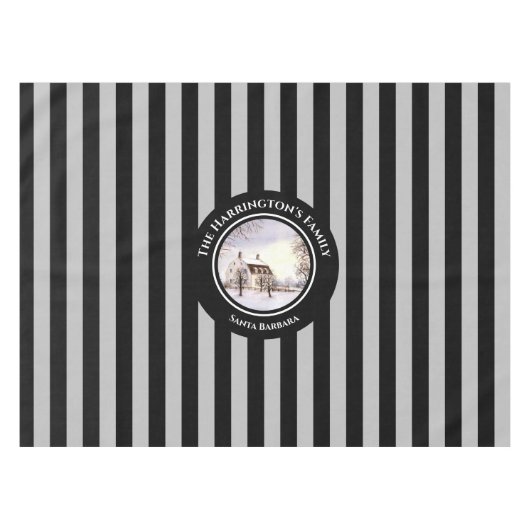 Winter in New England: Kerstzwarte grijze stropen Tafelkleed (Voorkant (Horizontaal))