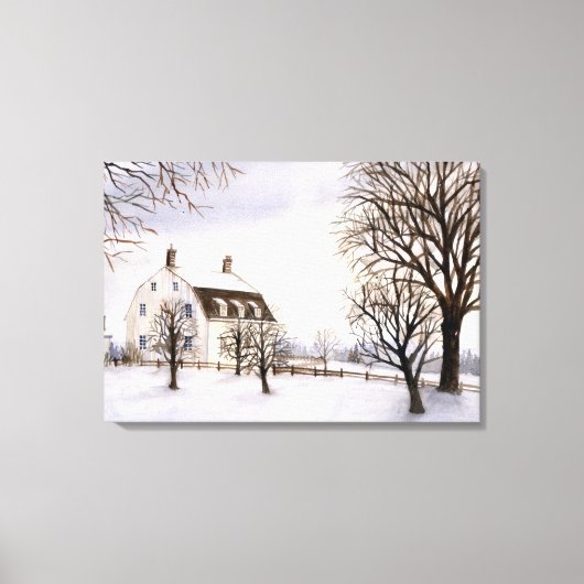 Winter in New England Waterverf Painting Canvas Afdruk (Voorkant)
