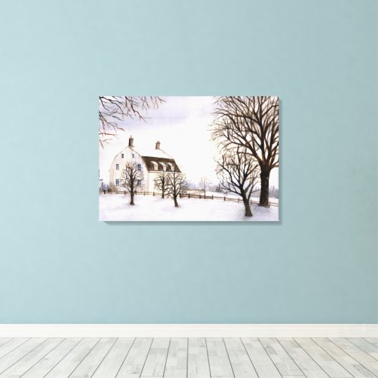 Winter in New England Waterverf Painting Canvas Afdruk (Insitu (Houten vloer))