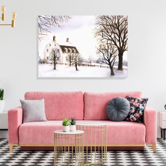 Winter in New England Waterverf Painting Canvas Afdruk (Insitu (Woonkamer))