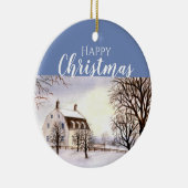 Winter in New England Waterverf Painting Keramisch Ornament (Rechts)