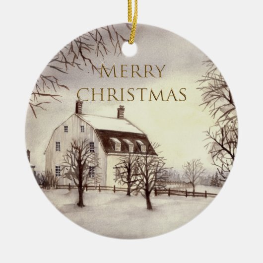 Winter in New England Waterverf Painting Keramisch Ornament (Voorkant)