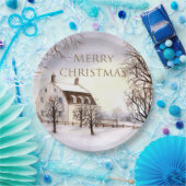 Winter in New England Waterverf Painting Papieren Bordje (Feest)