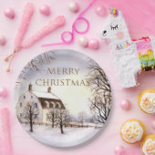 Winter in New England Waterverf Painting Papieren Bordje (Feest)