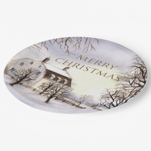 Winter in New England Waterverf Painting Papieren Bordje (Gekanteld)