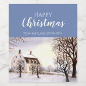 Winter in New England Waterverf Painting Wijn Etiket (Enkel label)