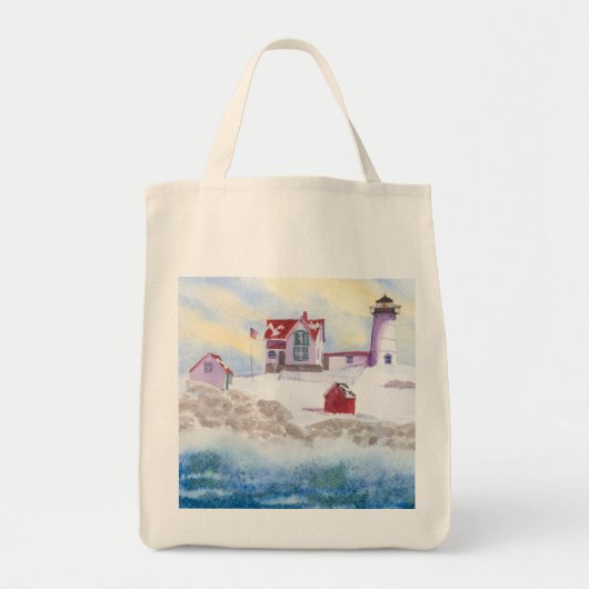 winter in Nubble LIghthouse in Maine Tote Bag (Voorkant)