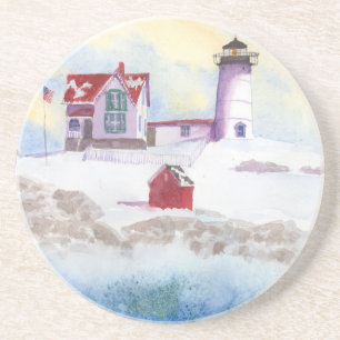 winter in Nubble LIghthouse in Maine Zandsteen Onderzetter