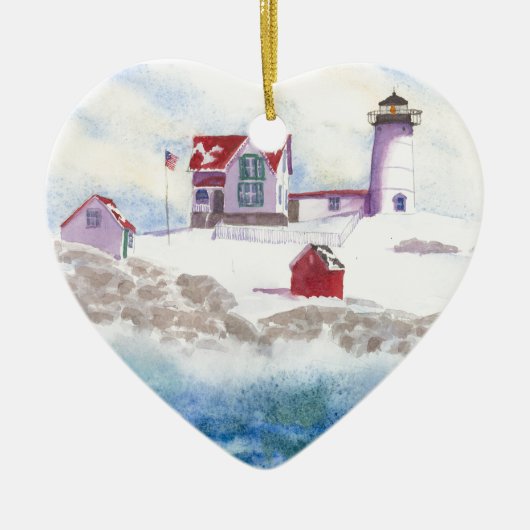 winter in Nubble LIghthouse Maine Heart Ornament (Voorkant)