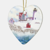 winter in Nubble LIghthouse Maine Heart Ornament (Links)