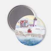 Winter in Nubble LIghthouse op Maine Magneet (Voorkant / Achterkant)