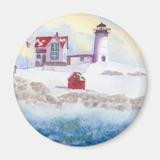 Winter in Nubble LIghthouse op Maine Magneet (Voorkant)