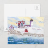 winter in Nubble LIghthouse op Maine Post Card Briefkaart (Voorkant / Achterkant)