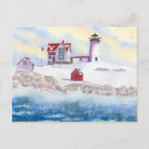 winter in Nubble LIghthouse op Maine Post Card Briefkaart