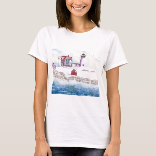 Winter in Nubble LIghthouse op Maine T-shirt (Voorkant)