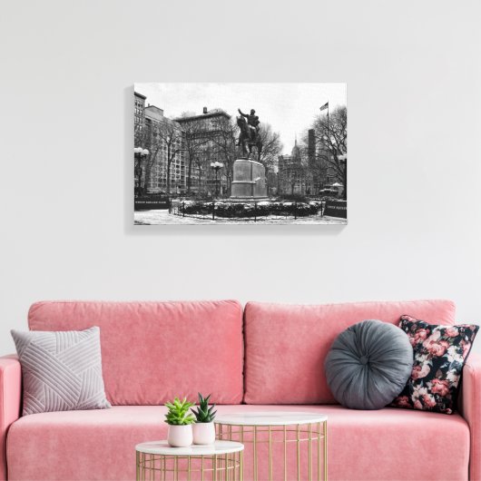 Winter in NYC's Union Square 001 Black White Canvas Afdruk (Insitu (Woonkamer))