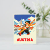 Winter in Oostenrijk. Gelukkig man gaat skiën Briefkaart (Staand voorkant)