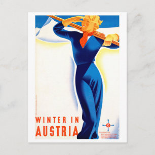 Winter in Oostenrijk, skiën meisje, vintage reis Briefkaart